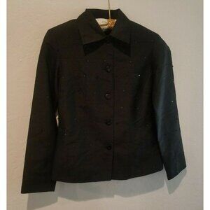 Anage Too Womens Casual Top Button Down Shirt Long Sleeves Sequin Silk Black XS